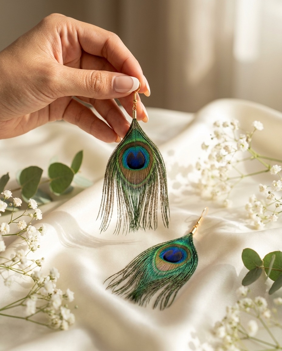 Peacock Feather Drop Earrings